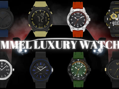 Hummel luxury watches in front of a luxury car