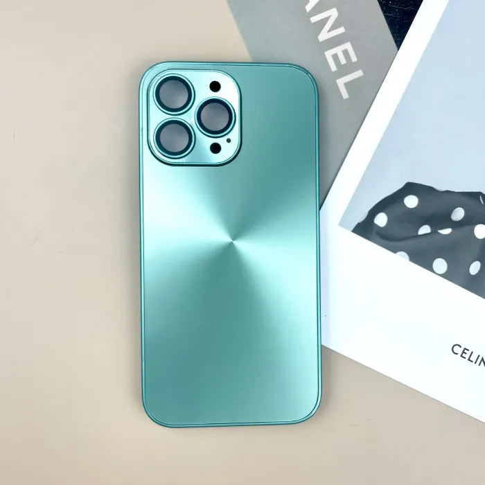 Mint green anti smudge iPhone case on beige table with magazine, clean matte surface finish.
