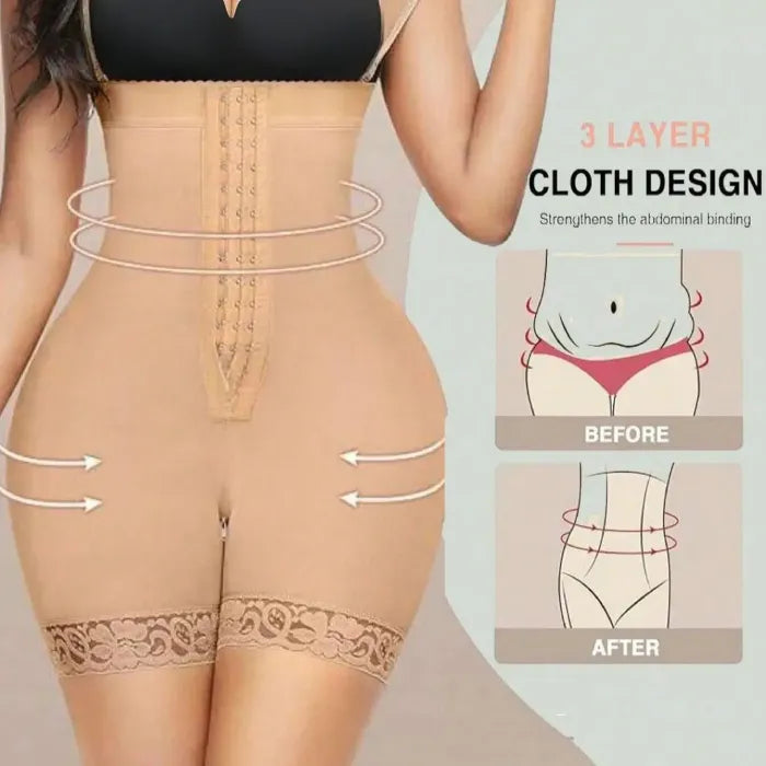 Body shaper faja with triple-layer cloth design improves abdominal compression and waist shaping.