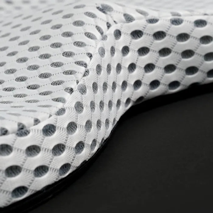 Detailed texture view of white ergonomic seat cushion showing honeycomb mesh pattern for airflow