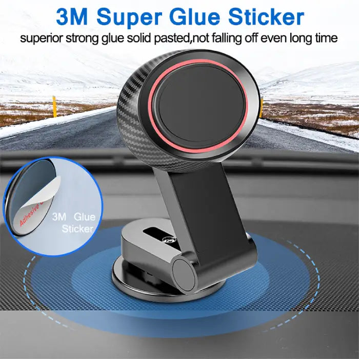 Side view of carbon fiber magnetic car mount with red accent ring and adjustable arm