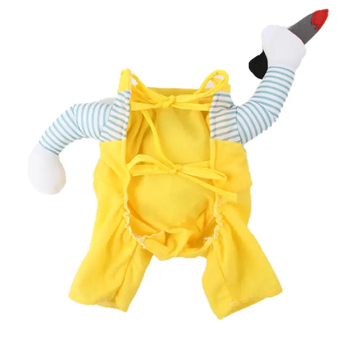 Inside view of Cat Halloween costume with yellow elastic bands and plush arm attachments visible.