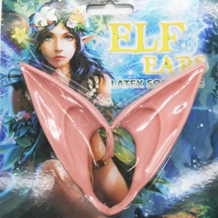 Elf Ears latex soft costume tips in pale pink with floral fairy-themed backing card