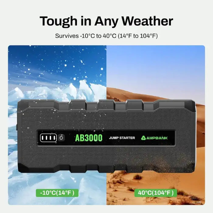 Emergency Starting Power jump starter operates from -10°C to 40°C for reliable use in extreme weather conditions