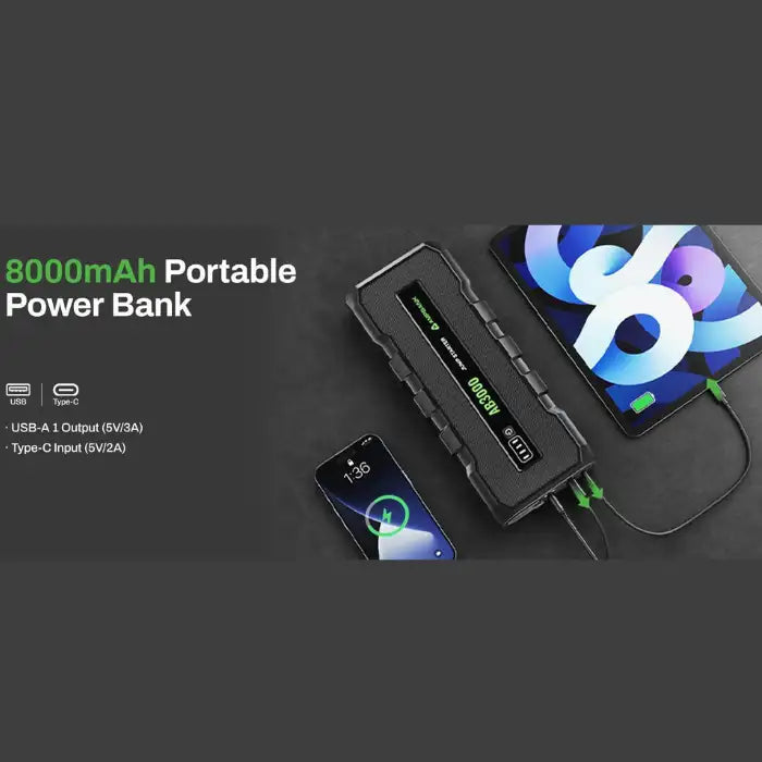 Emergency Starting Power jump starter charging tablet and phone via USB-A and USB-C ports