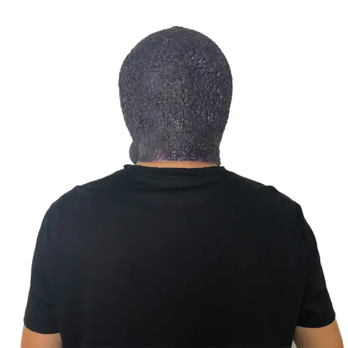 Halloween Alien Mask showing back with detailed purple-black textured surface and snug fit.