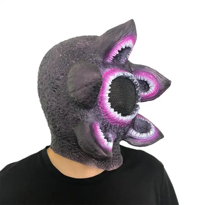 Halloween Alien Mask from right angle highlighting detailed mouths and sculpted alien head design.