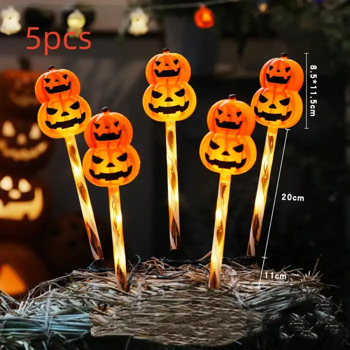Halloween Pumpkin LED lights with double-stacked jack-o'-lantern design glowing in festive outdoor decor