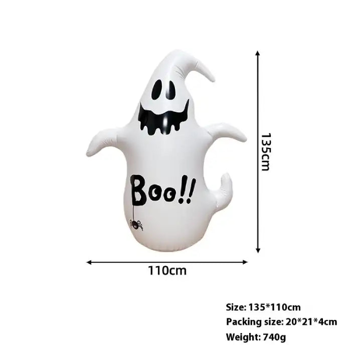 Halloween yard inflatables white ghost with “Boo!!” text and spider graphic, ideal for spooky lawn setup