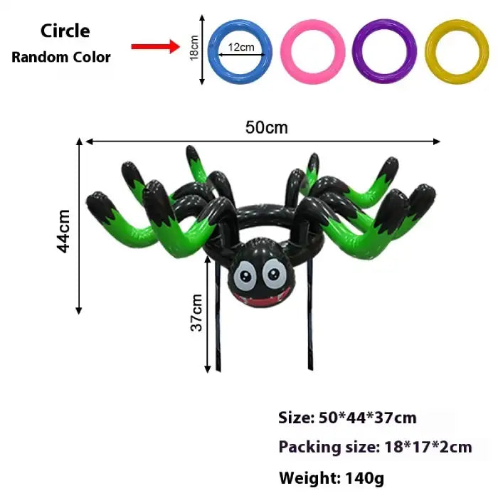 Halloween yard inflatables green spider game with tossing rings, perfect for spooky party entertainment.