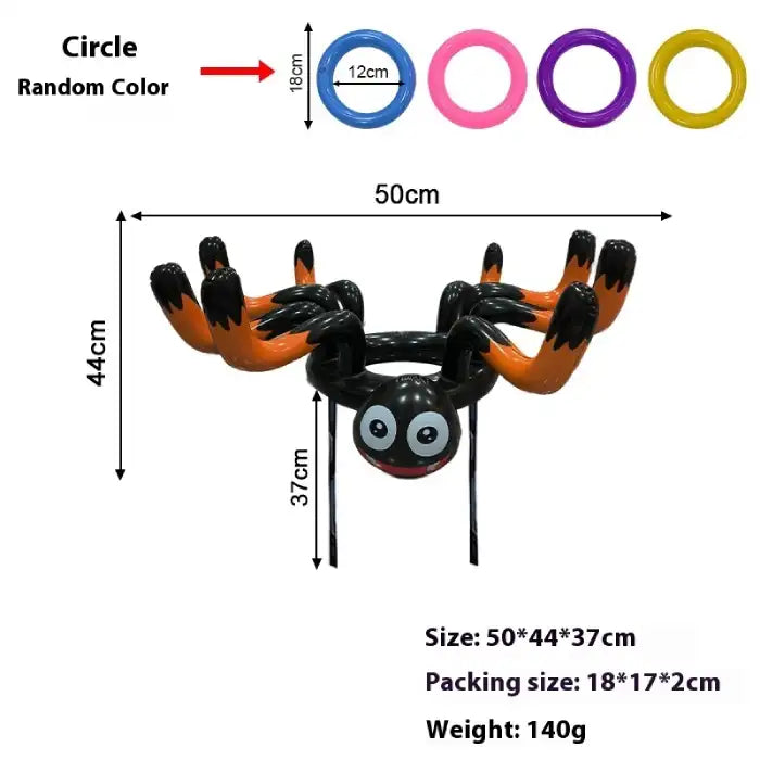 Halloween yard inflatables orange spider ring toss game for kids and outdoor backyard Halloween parties.