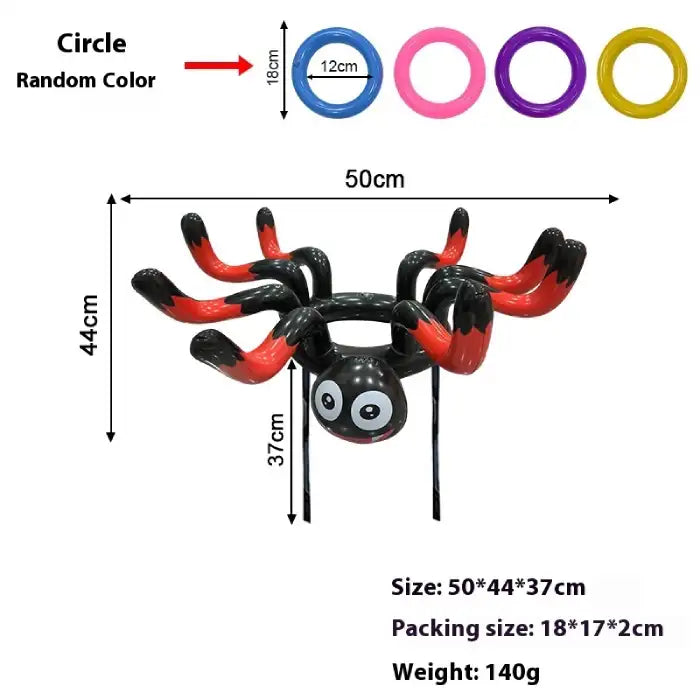 Halloween yard inflatables black and red spider ring toss game with colorful rings for party fun.