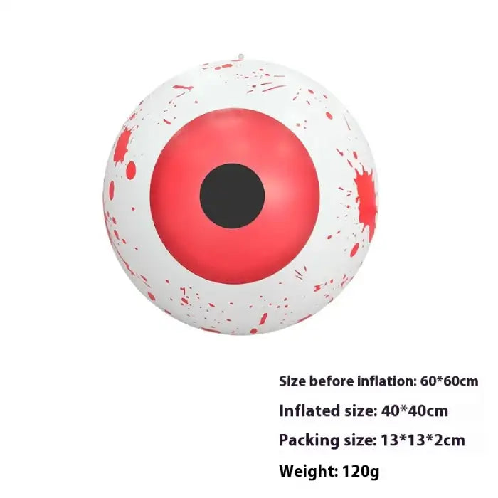 Halloween yard inflatables white ball with red eyeball and splatter pattern for scary outdoor scenes.