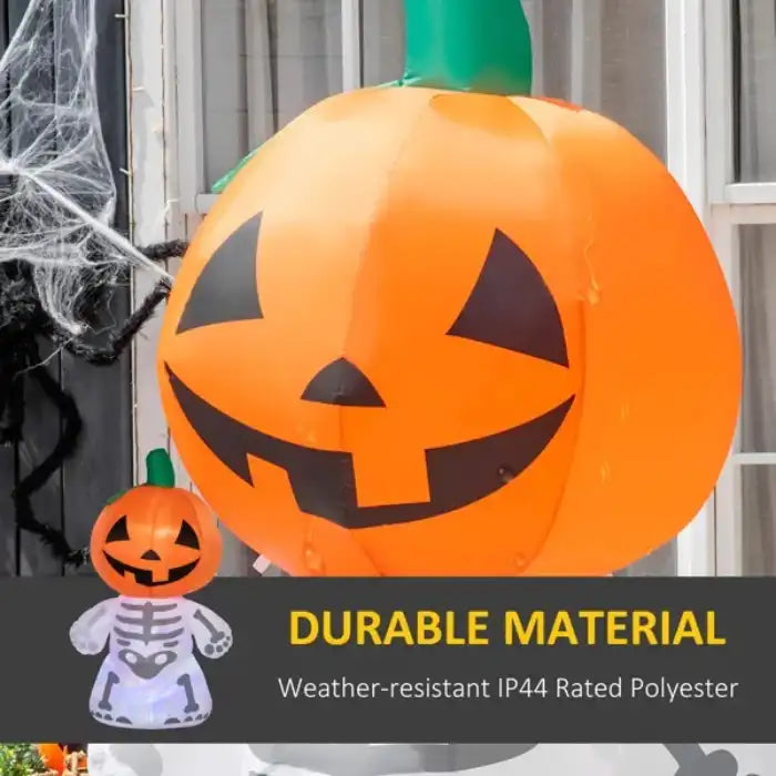 Inflatable Halloween decoration made of weather-resistant IP44-rated polyester with pumpkin head
