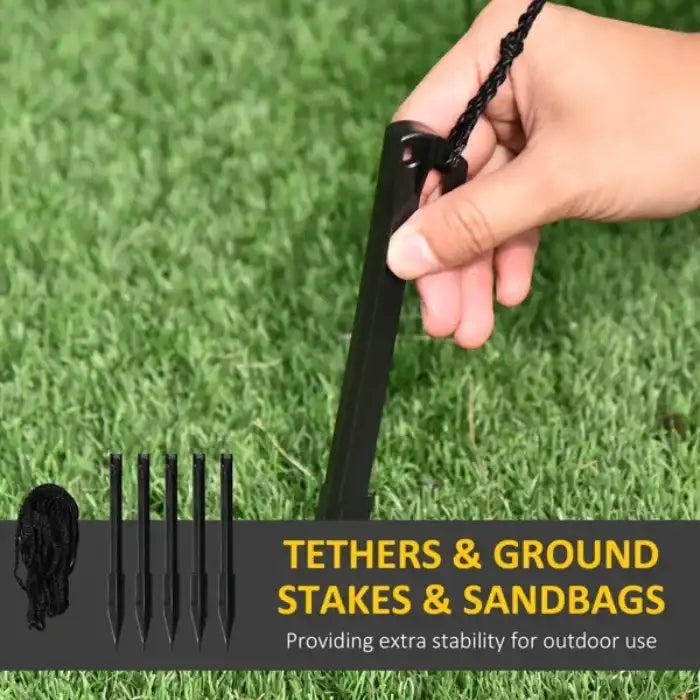 Ground stakes and tethers included with inflatable Halloween decoration for stable outdoor setup
