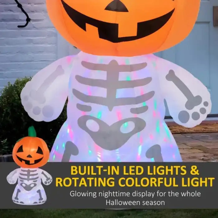 Inflatable Halloween decoration with built-in LED lights and colorful rotating glow for night display