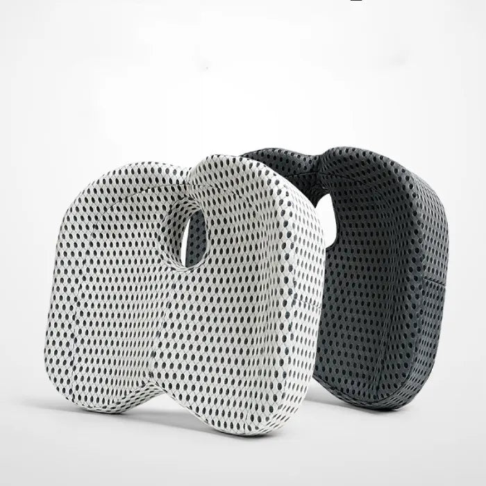 Ergonomic seat cushions featuring breathable mesh design in white and gray colors for optimal back support