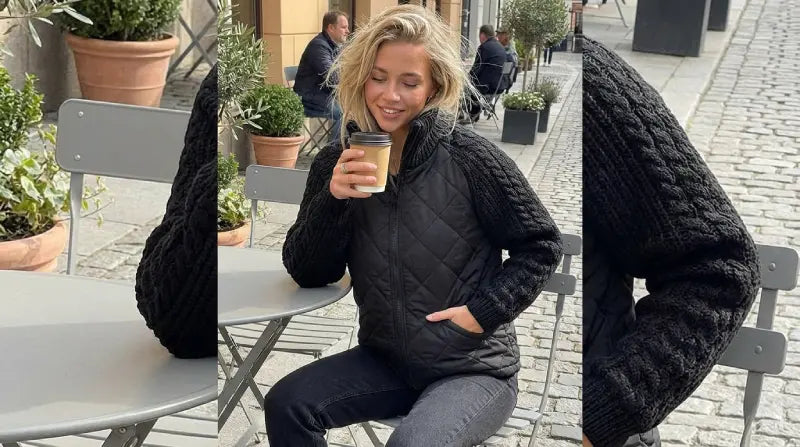 Quilted Jacket With Knit Sleeves For Easy Days