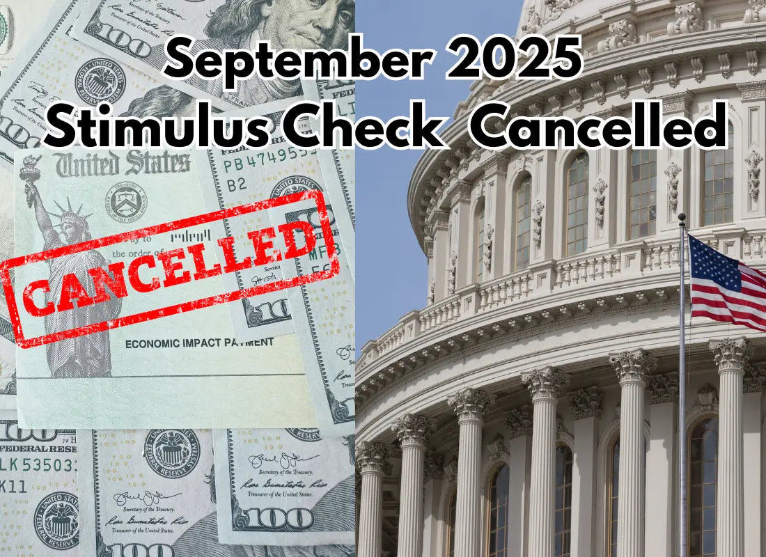 Stimulus Check Canceled headline over U.S. Capitol and canceled economic impact payment in September 2025