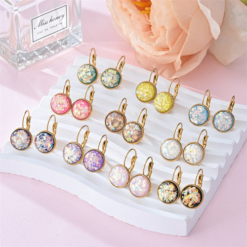 Gold Leverback Earrings - Sparkly Opal Dangle Style - UrSuperMart