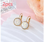 Gold Leverback Earrings - Sparkly Opal Dangle Style