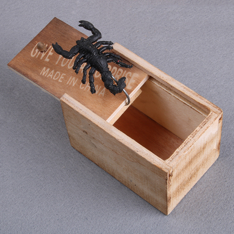 Wooden Prank Box with Realistic Spider for Big Laughs