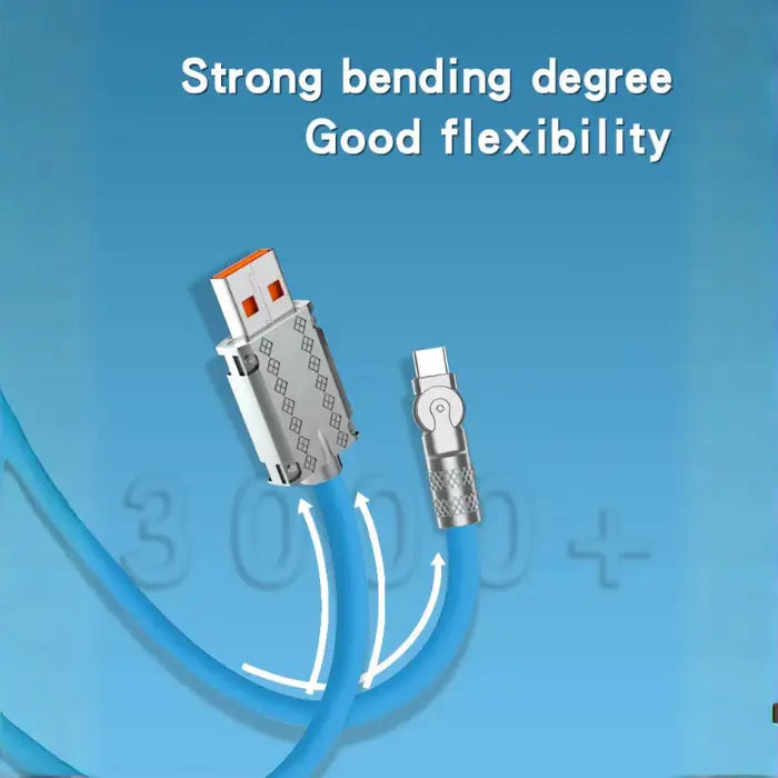 120w 6a usb c fast charging cable showing strong bending flexibility with reinforced joints for durable, long-lasting performance use.