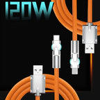 120w 6a usb c fast charging cable in orange with alloy rotatable connector designed for stable high-power output and long-term durability.