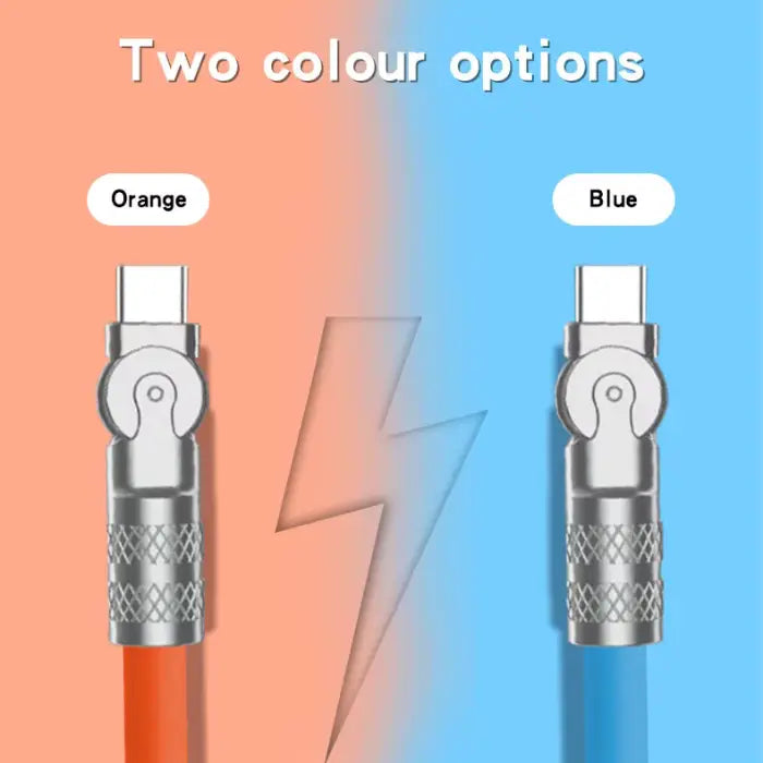 120w 6a usb c fast charging cable shown in orange and blue options with durable alloy connector for flexible, high-speed daily charging use.
