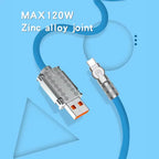 120w 6a usb c fast charging cable with zinc alloy joint and bold wire design for stable high-power charging and improved durability.
