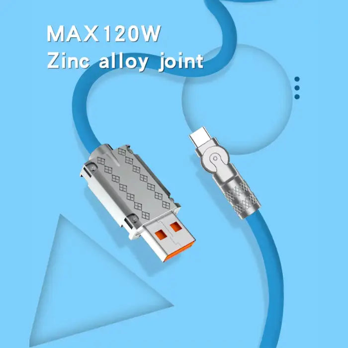 120w 6a usb c fast charging cable with zinc alloy joint and bold wire design for stable high-power charging and improved durability.