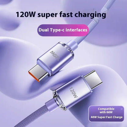 120W dual Type-C fast charging cable with compatibility for 66W and 40W super fast charge devices.