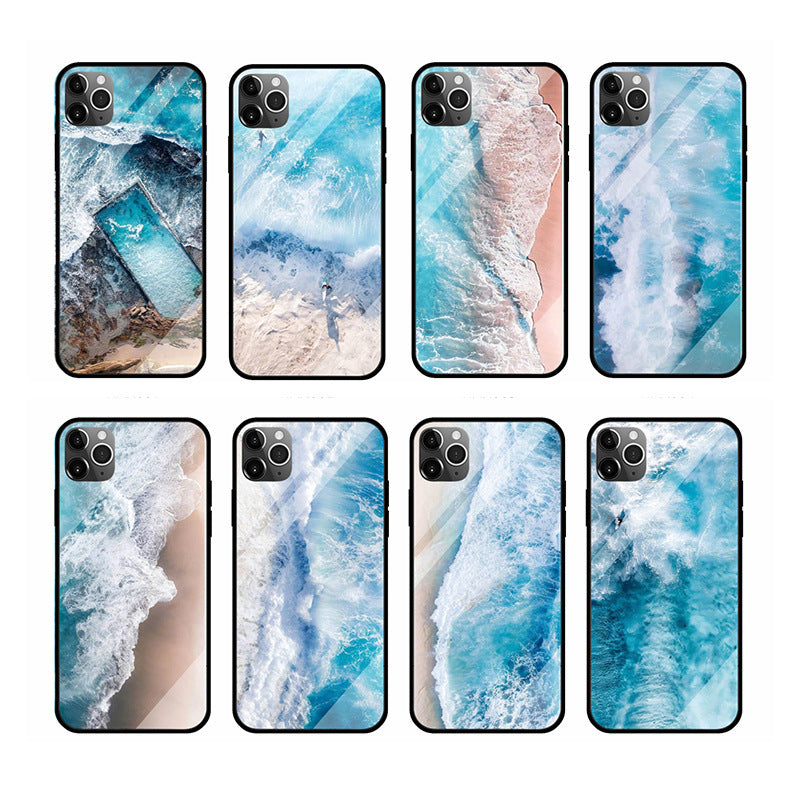Phone Case with Ocean Wave Tempered Glass Design