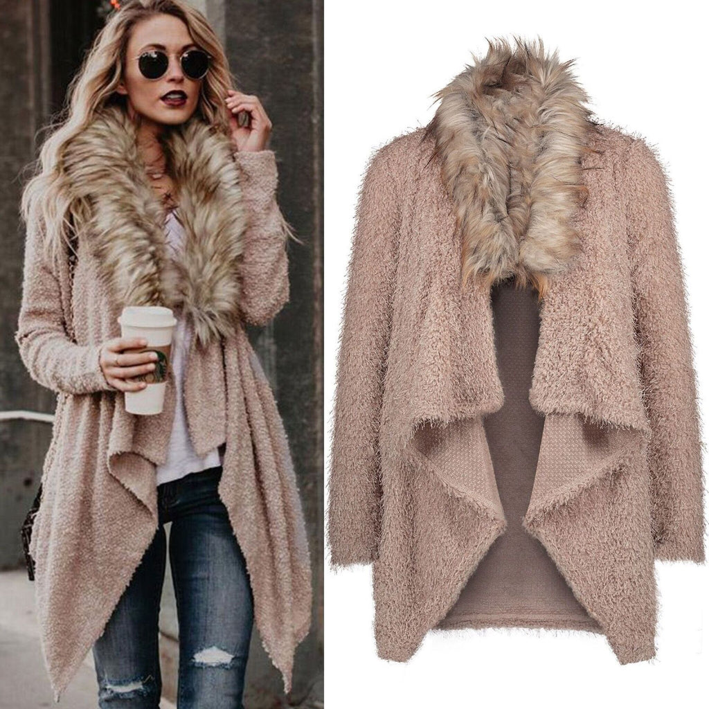 Fuzzy Fur Cardigan: Cozy Faux Fur & Waterfall Hem - UrSuperMart