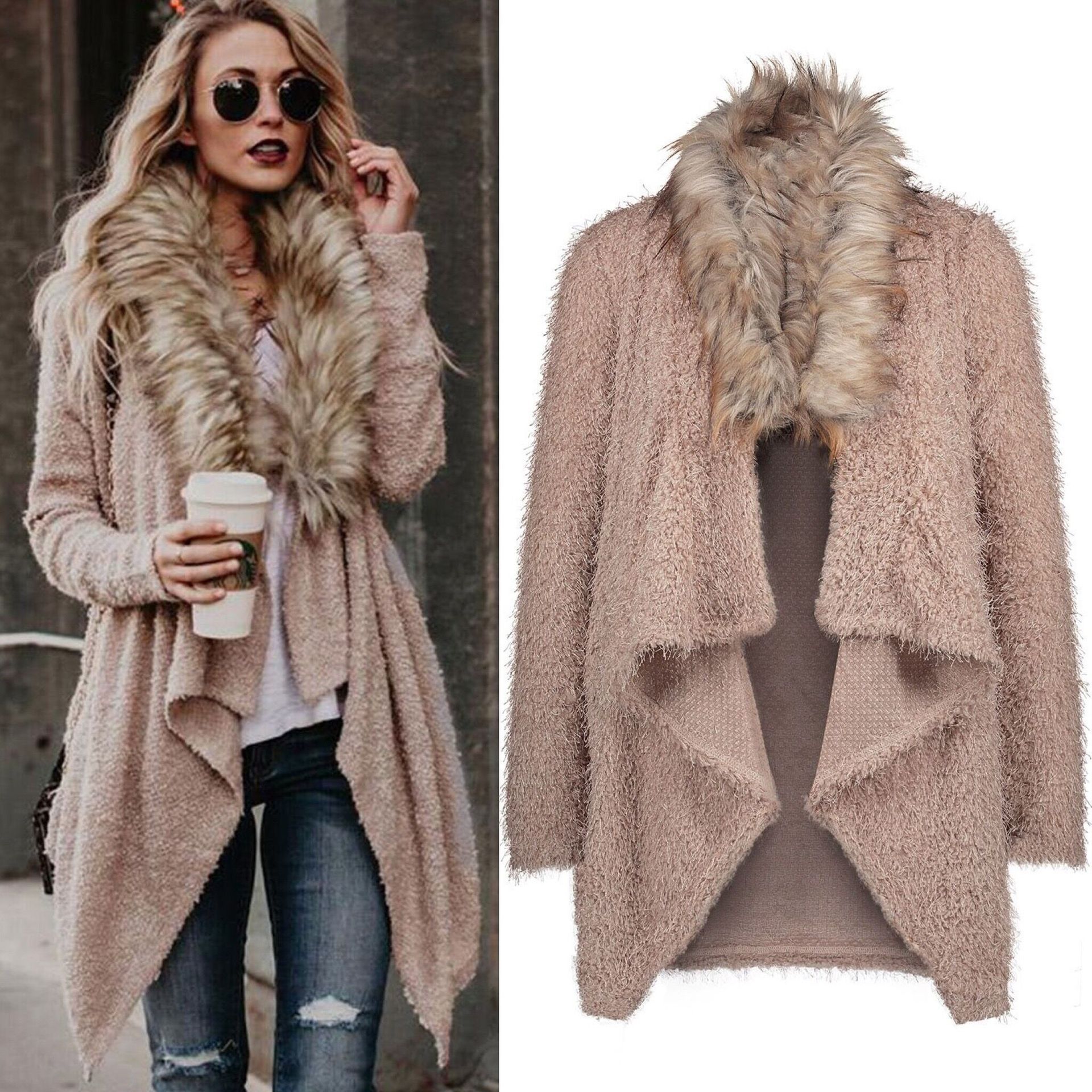 Fuzzy Fur Cardigan: Cozy Faux Fur & Waterfall Hem