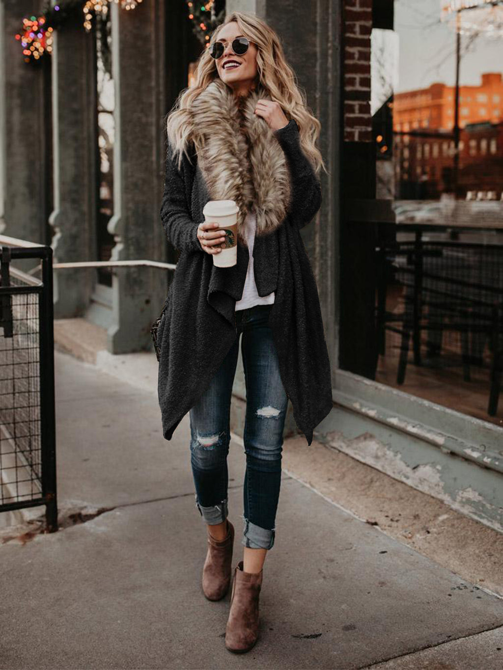 Fuzzy Fur Cardigan: Cozy Faux Fur & Waterfall Hem - UrSuperMart