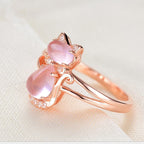 Rose Gold Cat Ring Cute Pink Cat with Sparkle Stones