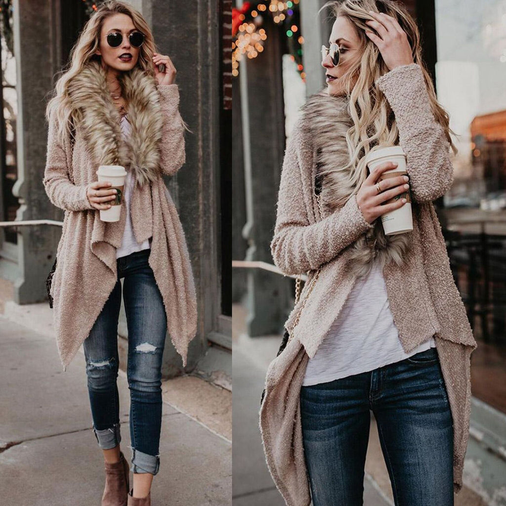 Fuzzy Fur Cardigan: Cozy Faux Fur & Waterfall Hem - UrSuperMart