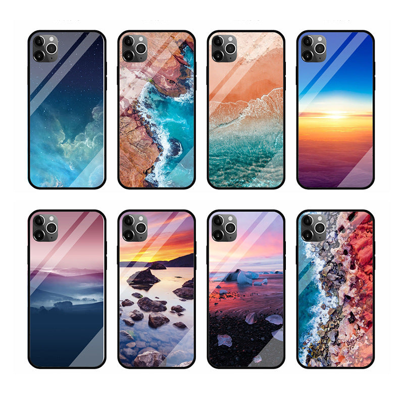 Phone Case with Ocean Wave Tempered Glass Design