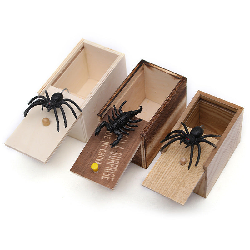 Wooden Prank Box with Realistic Spider for Big Laughs
