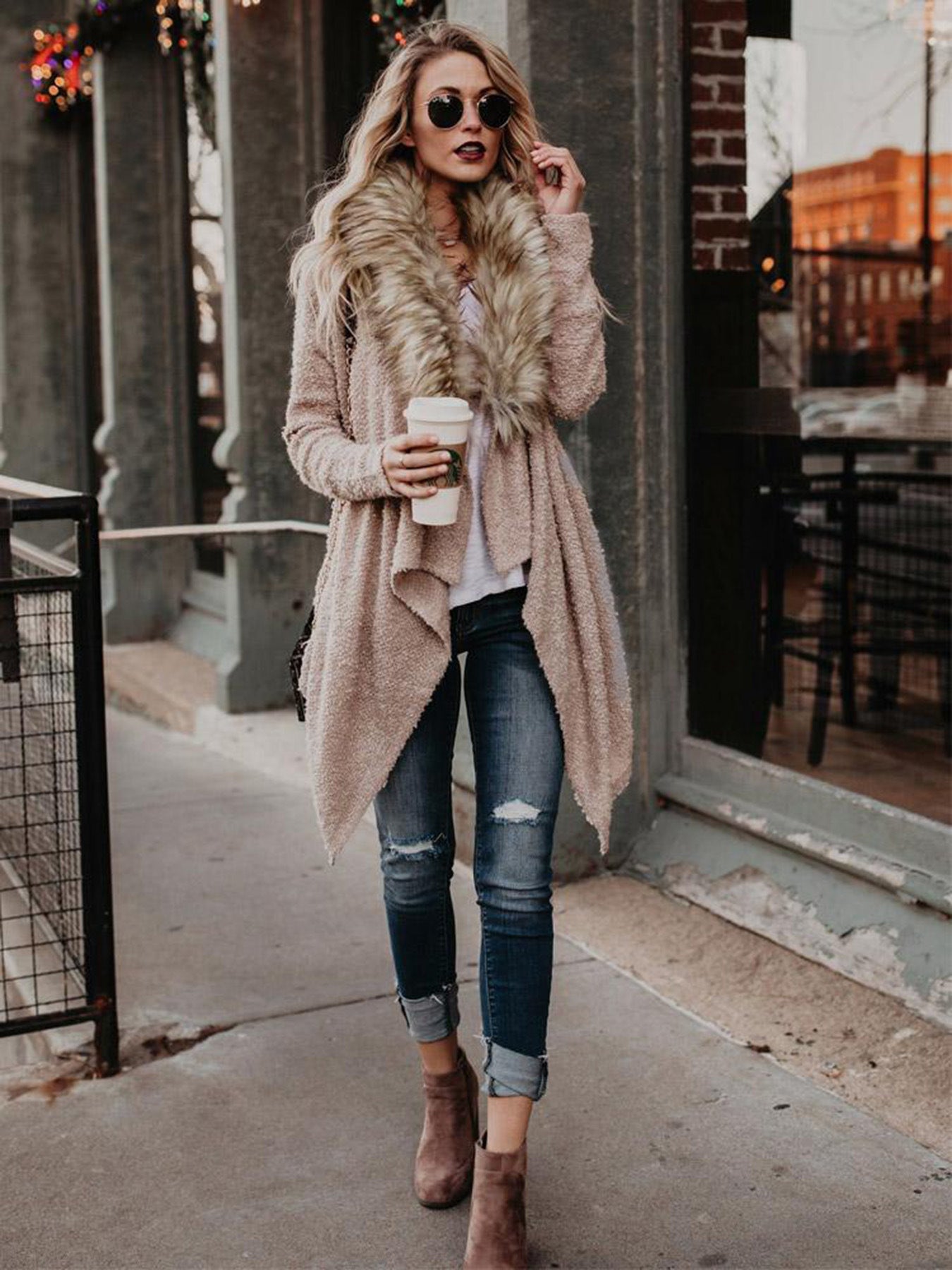 Fuzzy Fur Cardigan: Cozy Faux Fur & Waterfall Hem