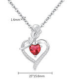 Rose Heart Necklace - Elegant Silver Gemstone Pendant