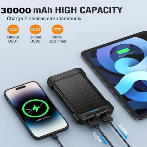 Portable Solar Power Bank with LED Flashlight for Camping & Hiking