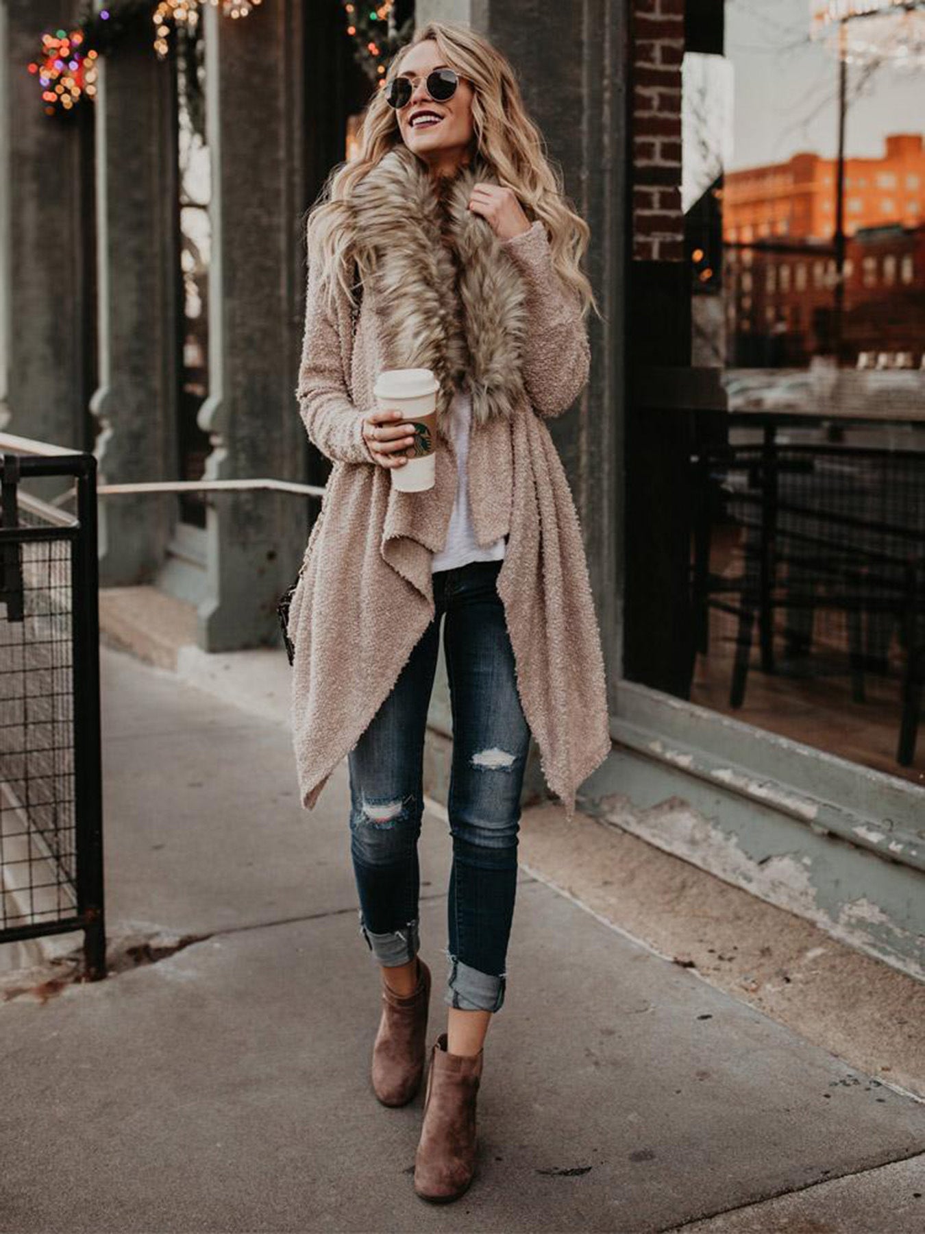 Fuzzy Fur Cardigan: Cozy Faux Fur & Waterfall Hem