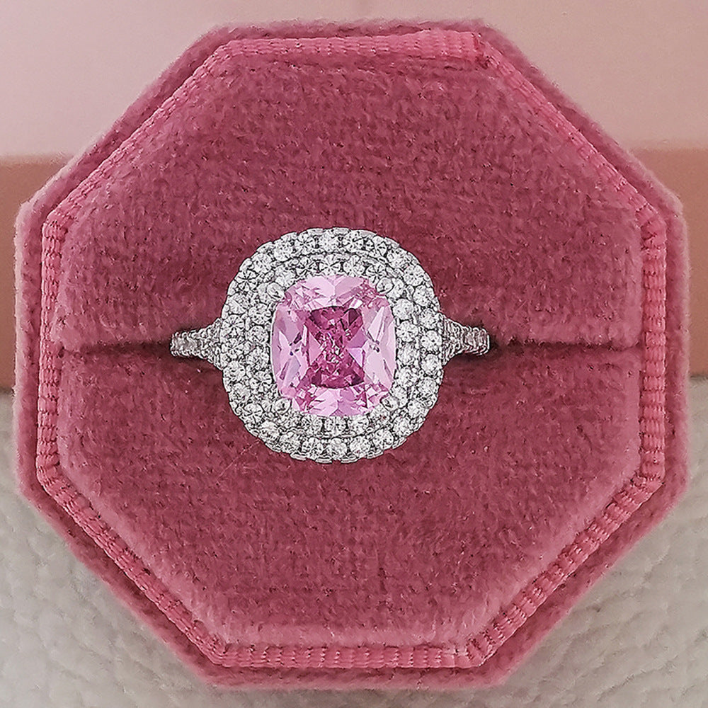 Pink Cubic Zirconia Ring - Square Cut Sparkle