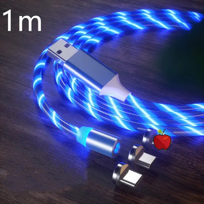 Blue LED USB magnetic charging cable with Micro connector, offering seamless and glowing charging.