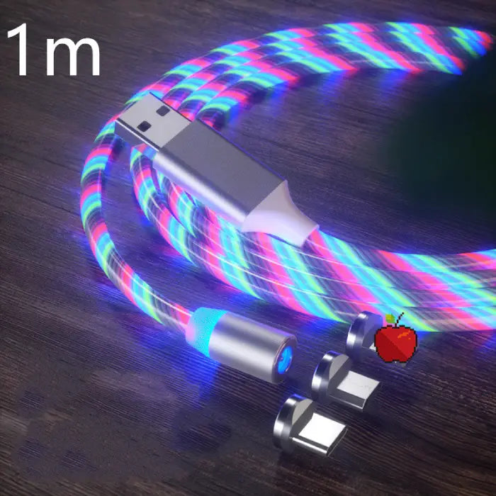 1m multicolor LED magnetic USB charging cable with detachable connectors for various devices.