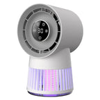 2-in-1 Rechargeable Mosquito Killer Desk Fan with digital display and bladeless design on white background.

