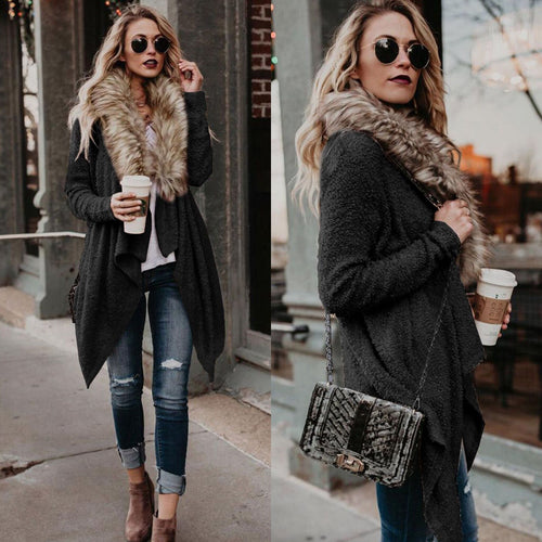 Fuzzy Fur Cardigan: Cozy Faux Fur & Waterfall Hem - UrSuperMart