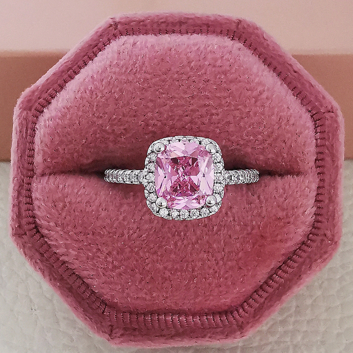 Pink Cubic Zirconia Ring - Square Cut Sparkle